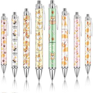 Ireer 8 Pcs Ballpoint Pens for Women 1.00 mm Cute Black Ink Fancy Pens Fine Point Smooth Writing for Journaling Aesthetic Office Supplies(Corgi)