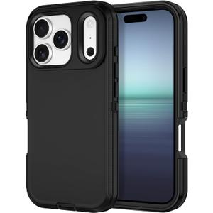I-HONVA for iPhone 17 Pro Max Case Shockproof Dust/Drop Proof 3-Layer Full Body Protection [Without Screen Protector] Rugged Heavy Duty Cover Case for Apple iPhone 17 Pro Max 6.9" 2025,Black