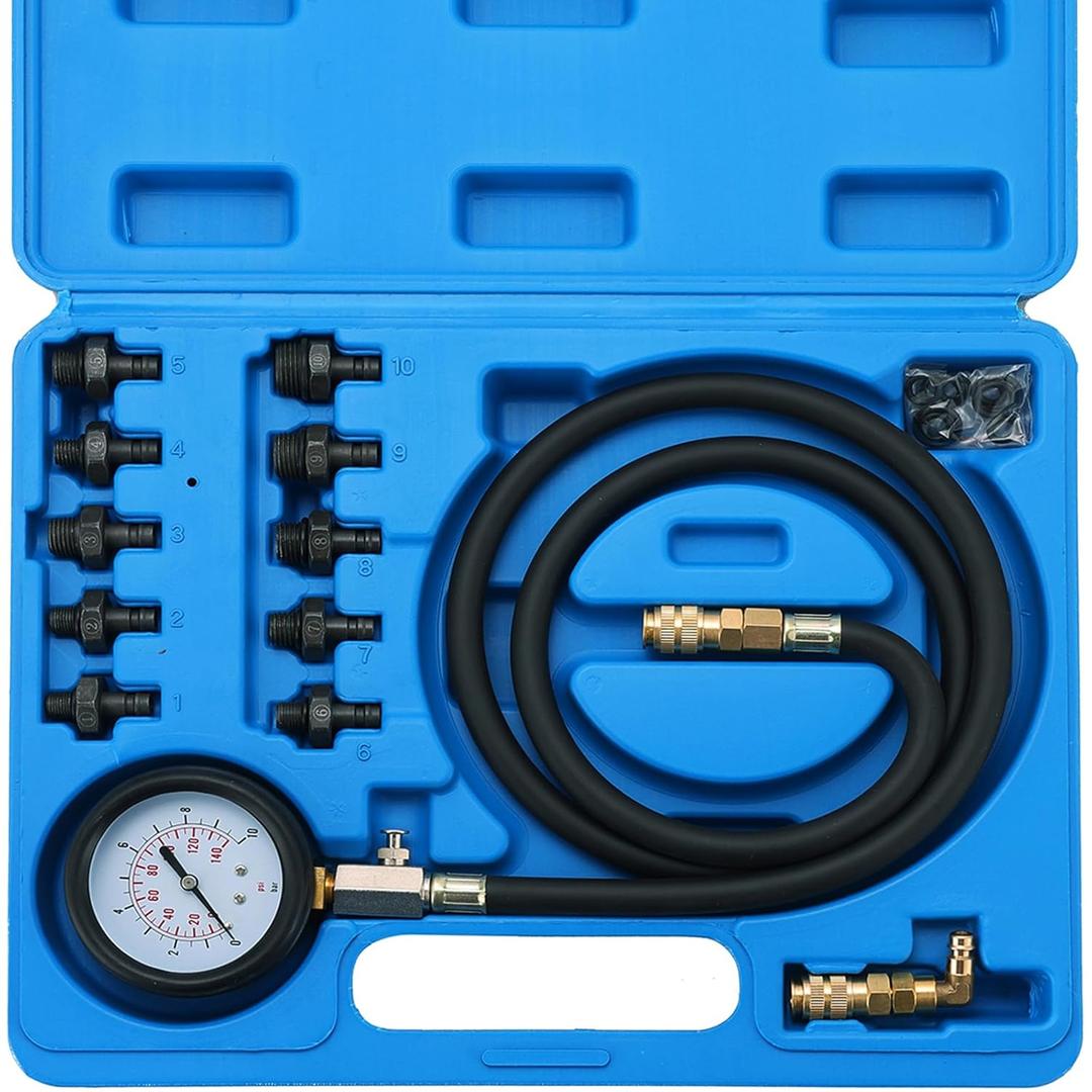 Oil Pressure Tester Kit | 0-140 PSI Engine Cylinder Oil Pressure Diagnostic Tester Tool Set with Hose Adapters for Cars ATVs Trucks Use