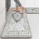 KIMODE Kitchen Rugs and Mats for Floor 2 Piece Cushioned Anti Fatigue Kitchen Mat Non-Skid Waterproof Kitchen Runner Rug Boho Laundry Room Rug for Kitchen Decor, Floors, Office, Desk, Grey Rug Set