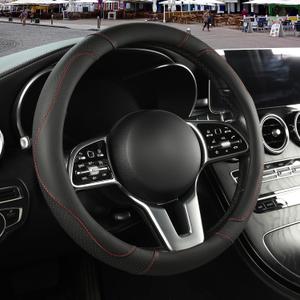 Microfiber Leather Steering Wheel Cover, Breathable, Anti Slip, 13.5 inch to 14 inch, Black