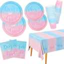 Baby Gender Reveal Party Supplies, Boy or Girl Disposable Paper Plates Napkins Cups Tablecloth for Baby Shower Decorations, Serve 25