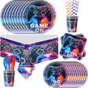Video Game Machine Party Tableware Set Gaming Theme Decoration Birthday Party Supplies Including Gaming Theme Plates,Tableware,Cups,Paper Towels,Straw,Banners,Tablecloths Etc.