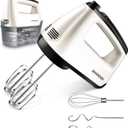 SHARDOR Hand Mixer Electric, 6 Speed & Turbo Mixer Electric Handheld, Snap-On Storage Case,5 Stainless Steel Accessories for Whipping, Mixing Cookies, Brownie, Cakes, Dough Batters, White