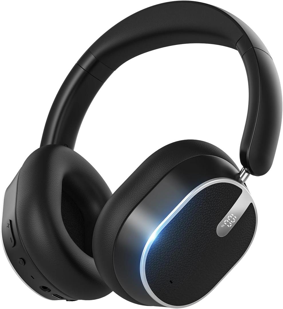 Hybrid Active Noise Cancelling Bluetooth Headphones,Bluetooth 6.0 Over Ear Wireless Headphones with 60H Playtime, Hi-Res Audio, Deep Bass, Memory Foam Ear Cups for Home Office Travel Black