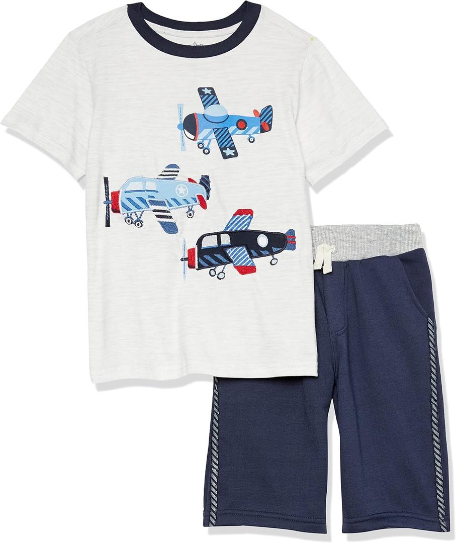 Kids Headquarters boys 2 Pieces Shorts Set (6, White Heather) 3T