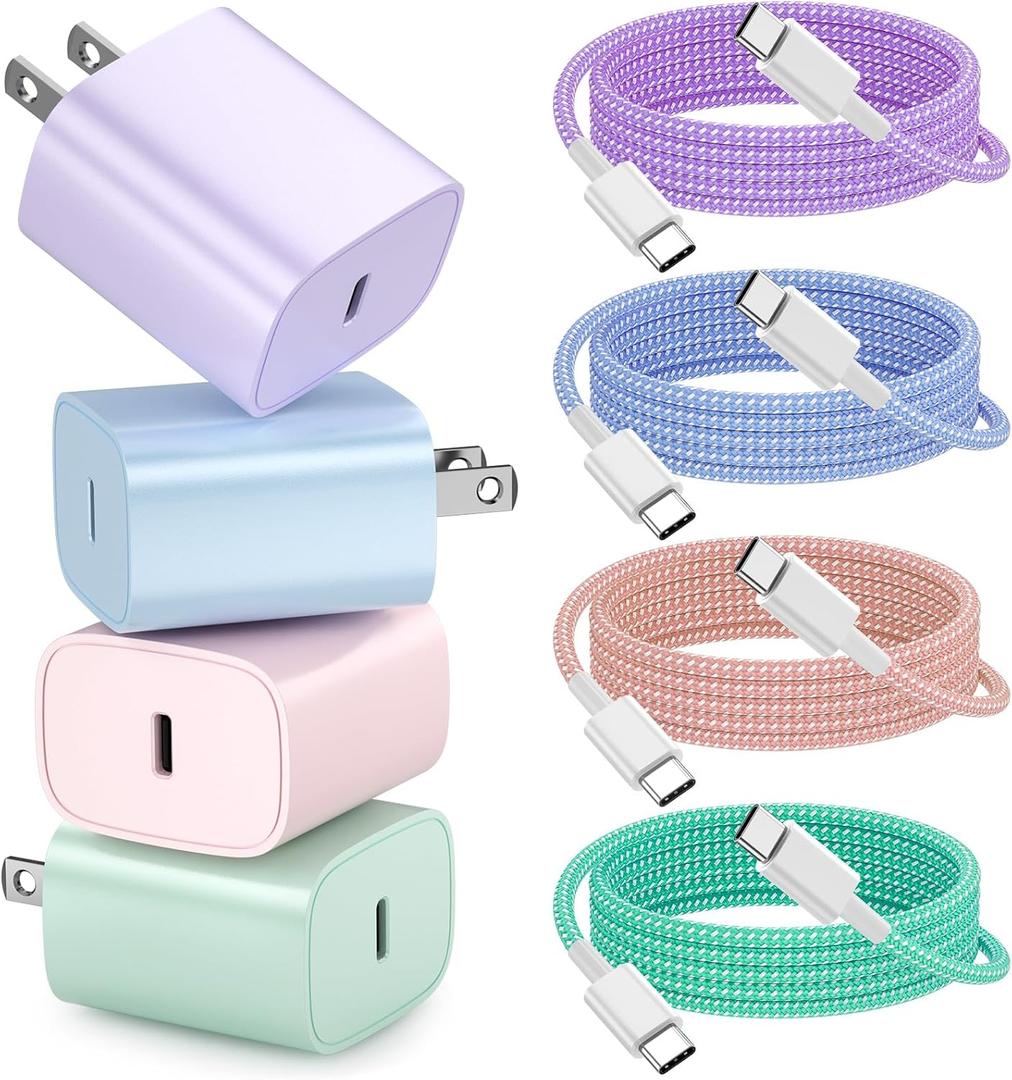 Aorle for iPhone 16 15 Charger Fast Charging [4 Pack] 20W USB C Wall Charger Block with 6FT USB C Charging Cable for iPhone 16 15 Pro Max/ 15 Pro/ 15/ 15 Plus, iPad Pro 12.9"/ 11", iPad Air