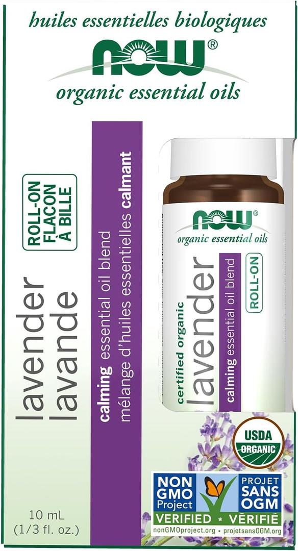 NOW Foods Essential Oils, Lavender Roll-On, Certified Organic, Calming Blend, Steam Distilled, Topical Aromatherapy, 10-mL (10 Fl Oz (Pack of 1))