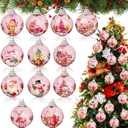 Outus 24 Pcs Christmas Tree Ornaments Ball Vintage Pink Christmas Decorations for Tree Vintage Style Santa Claus Snowman Hanging Ornaments Farmhouse Home Fireplace Decoration Holiday Party Favors