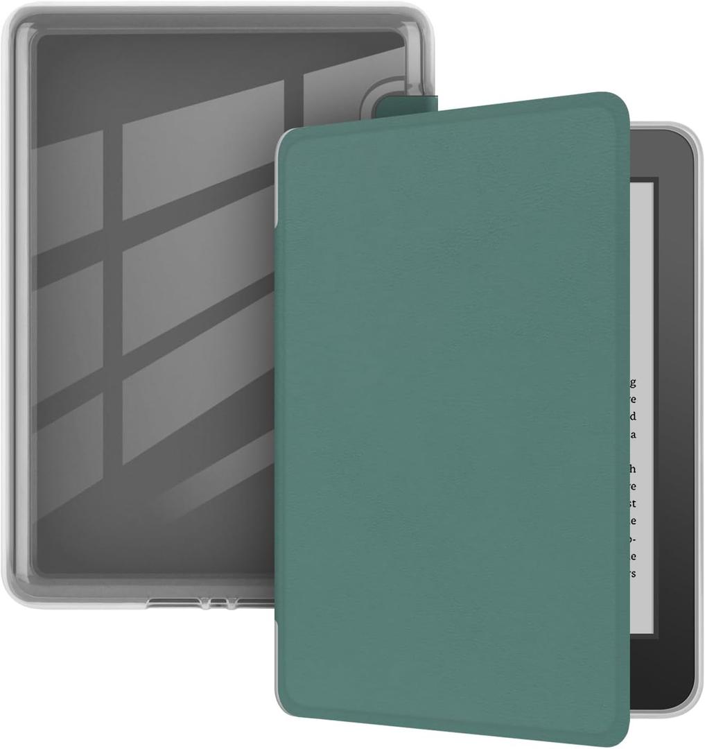 Case for 6" Kindle Paperwhite (10th Generation-2018 Release), Ultra Clear Soft Flexible Transparent TPU Back Cover with Auto Sleep/Wake for Kindle Paperwhite (Model NO. PQ94WIF), Dark Green