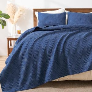 EMME Quilts Queen Size Bedding Sets, Navy Blue Bedspread Soft Lightweight Pre-Washed Quilt, 3 Piece Cozy Reversible Microfiber Ultrasonic Coverlet with Pillow Sham (Diamond Pattern,90"x90"), Full/Queen