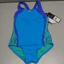 Speedo Girl's Swimsuit One Piece Closed Racerback (10, Cyan)