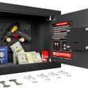 Small Hidden In Wall Safe Between 16" Studs, 0.327 cu ft Security Floor Safe with Removable Pegboard, Key Access Black Wall Safe for Jewelry, Passport, Document Storage