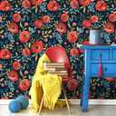 Boho Floral Peel and Stick Wallpaper, Dark Blue/Red/Teal Retro Self Adhesive Wall Decor for Bathroom, Kitchen, Accent Wall, Vintage Renter Friendly Contact Paper for Cabinet, Countertop, 17.5 x 118