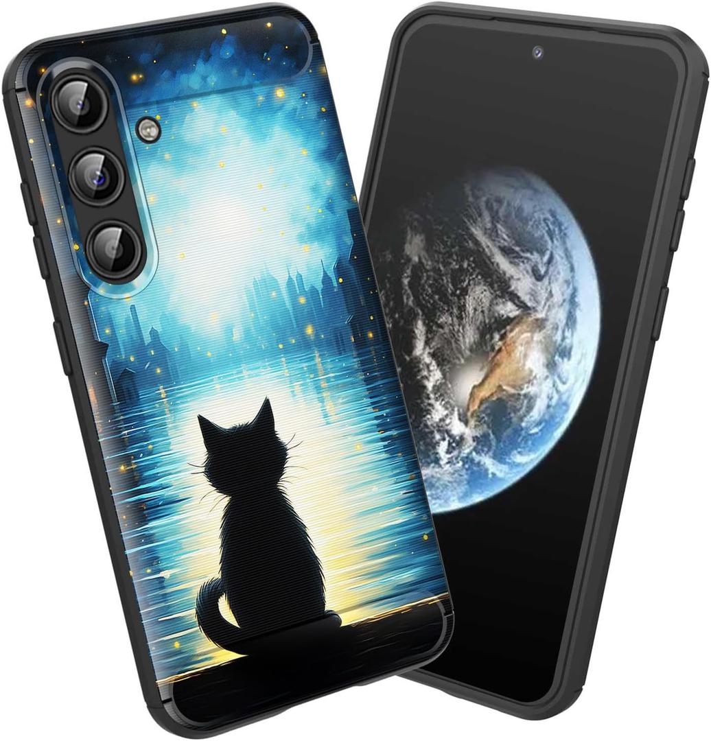 for Galaxy S25 Case,Soft TPU Slim Fashion Anti-Fingerprint Non-Slip Protective Phone Case Cover for Samsung Galaxy S25 5G (6.2") 2025,Black Cat