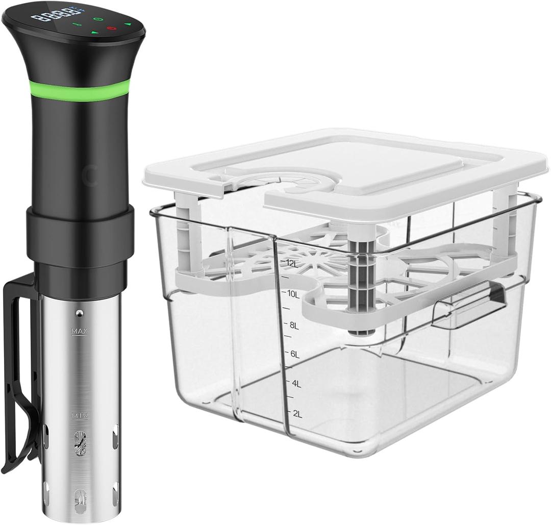 Sous Vide Cooker Kit,1000W Immersion Circulators and 12.60QT Sous Vide Container with Lid and Rack, with Temperature and Time Digital Display Control