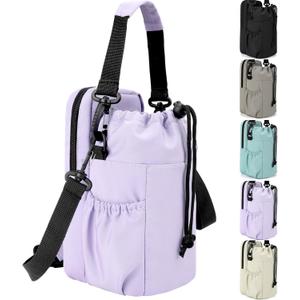 Water Bottle Holder with Strap, 32/40oz Insulation Water Bottle Carrier Bag with Phone Pocket, Water Bottle Sling Bag Crossbody Water Bottle Holder for Hiking Walking (Purple)