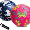 ZOOJOY Pack of 2 Cartoon Playground Balls, Balls for Toddler 3-12, 8.5" Rubber Ball Bouncy Kickball, Indoor & Outdoor Game Toys for Boys Girls with Pump