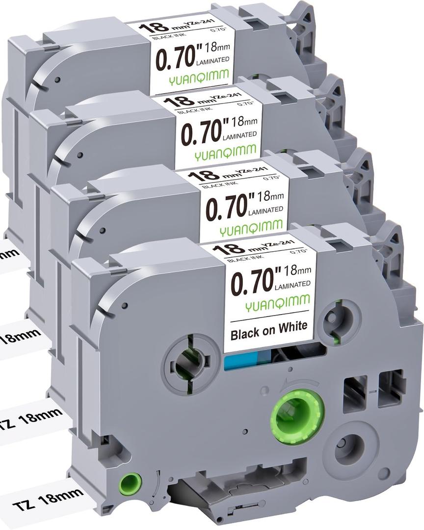 4 Pack TZ Tape 18mm 0.7 Laminated White Label Compatible with Brother P Touch Label Maker Tape TZe 241 TZe241 TZC-241 for Ptouch PTD600 PTD400 PTD610bt PT-P710BT P700 Printer, Black on White