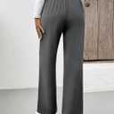 EVALESS Women's Elastic High Waist Straight Leg Pants Business Casual Work Pants Fall Button Down Office Outfits Trousers (Gray, L)