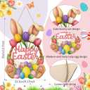 Yinkin Happy Easter Door Decoration Easter Wreaths for Front Door Bunny Floral Bucket Hanging Sign Welcome Wood Sign Wall Hanging Eggs Plaque Decoration for Shop Garden Home Party Supplies(Bunny Ear)