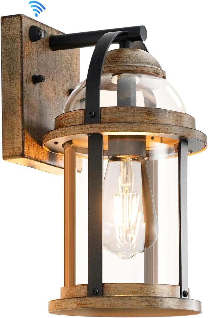 OKELI Dusk to Dawn Outdoor Wall Lights, Waterproof Lighting Fixtures Rustic Farmhouse Wall Lanterns with Clear Glass Shades Anti-Rust Outside Lights for Garage Patio Porch(Brown, 1 Pack)