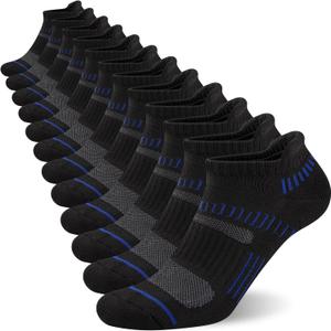 COOPLUS Mens Ankle Socks Athletic Cushioned Breathable Low Cut Tab With Arch Support - 6 Pairs, Small-Medium