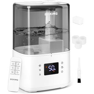 BOXING Warm and Cool Mist Humidifiers for Bedroom Large Room Home, Air Humidifier with Remote, Top Fill Ultrasonic Diffuser Humidifier with Humidistat ,Quiet Sleep Bedside Nightstand,Timer,Filter,4.5L