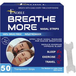 Breathe More Extra Strength Clear Nasal Strips for Snoring Relief & Easy Breathing | 50 Ct |Wide Fit | Latex-Free, Drug-Free | Strong Adhesion | Sensitive Skin | Cold & Allergy Congestion Relief