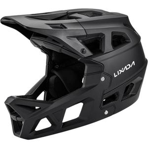 Lixada Adult Bike Helmet, Full Face Mountain Bike Helmet Lightweight Bicycle Helmet with Pads & Visor, Comfort Cycling Helmet Racing Downhill MTB Helmet for Men Women (Medium, Black)