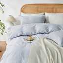 OAITE 100% Washed Cotton Duvet Cover Queen Size Soft Breathable Durable Bedding with Zipper Closure & 8 Corner Ties- 3 Pieces Plain Simple Duvet Cover Set,2 Pillow Shams,1 Duvet Cover(90"x90")