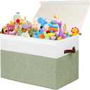 Gowee Large Toy Storage Box with Lid, Sturdy Toys Storage Chest Bin Organizer Basket with Dividers for Kids, Boys, Girls, Nursery, Closet, Bedroom, Playroom 25"x13" x16" (Green and White)