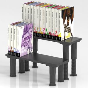 2-Pack Adjustable Black Manga Shelf Risers, Double Row Riser Storage Organizer for Manga Bookcase for Anime Fans, Bookshelf Display Tiered Shelf for Comics, Figures & Small Books Storage