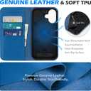 SHIELDON Wallet Case for iPhone 16 2024, Genuine Leather Folio Case with Kickstand, RFID Blocking Card Slots, Magnetic Shockproof Cover, Compatible with iPhone 16 5G 6.1" - Sapphire Blue