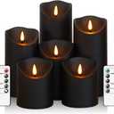 Fo32won Flameless Flickering Candles with Remote Timer, Set of 6 Led Black Battery Operated Candles for Home Decor Xmas Halloween (D3 x H3 3" 4" 5" 6" 7")