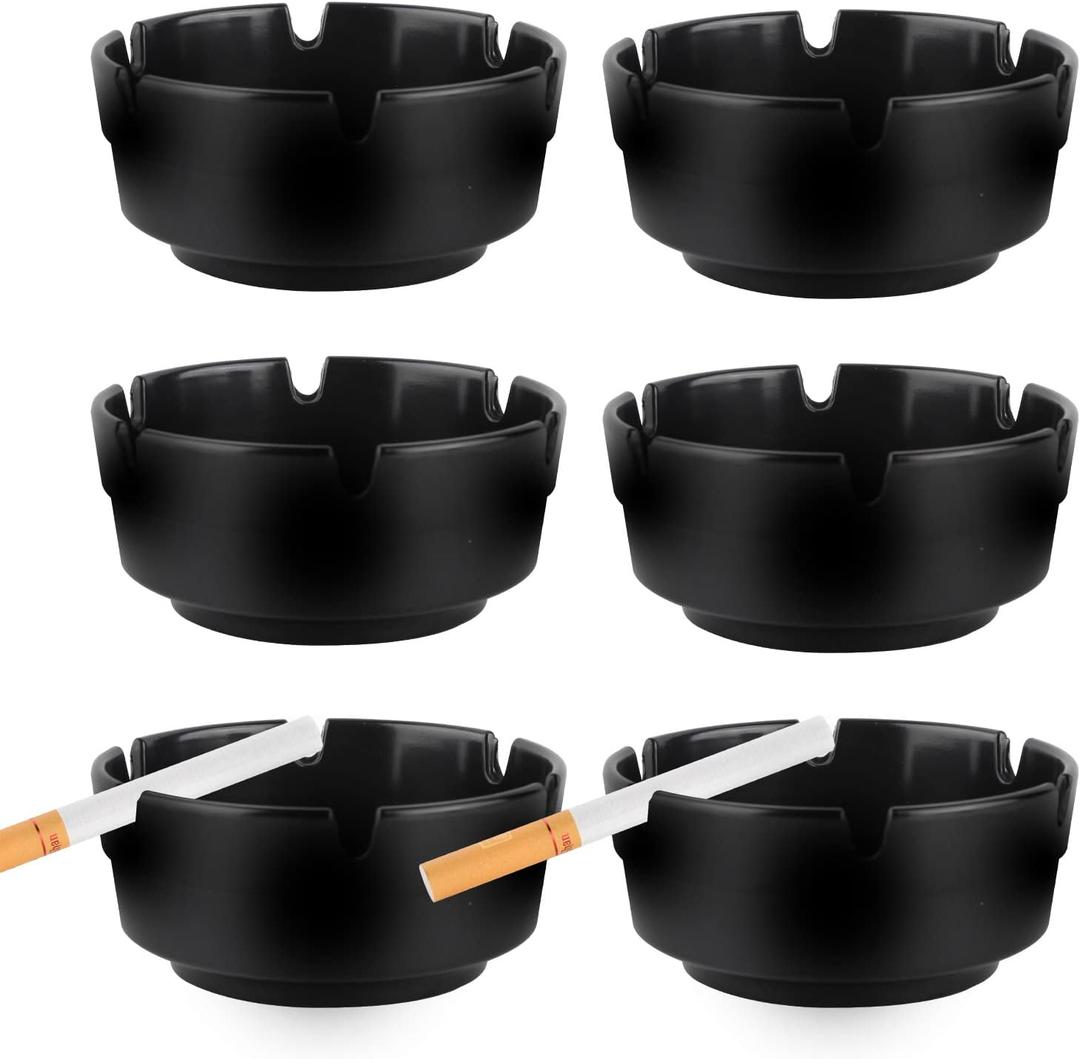 6Pcs Ashtray Sets for Cigarettes, Plastic Tabletop Ash Tray Sets, Indoor Outdoor Ashtrays Perfect for Home Patio Restaurant Bar Hotel and Office Use (Set of 6 Black)