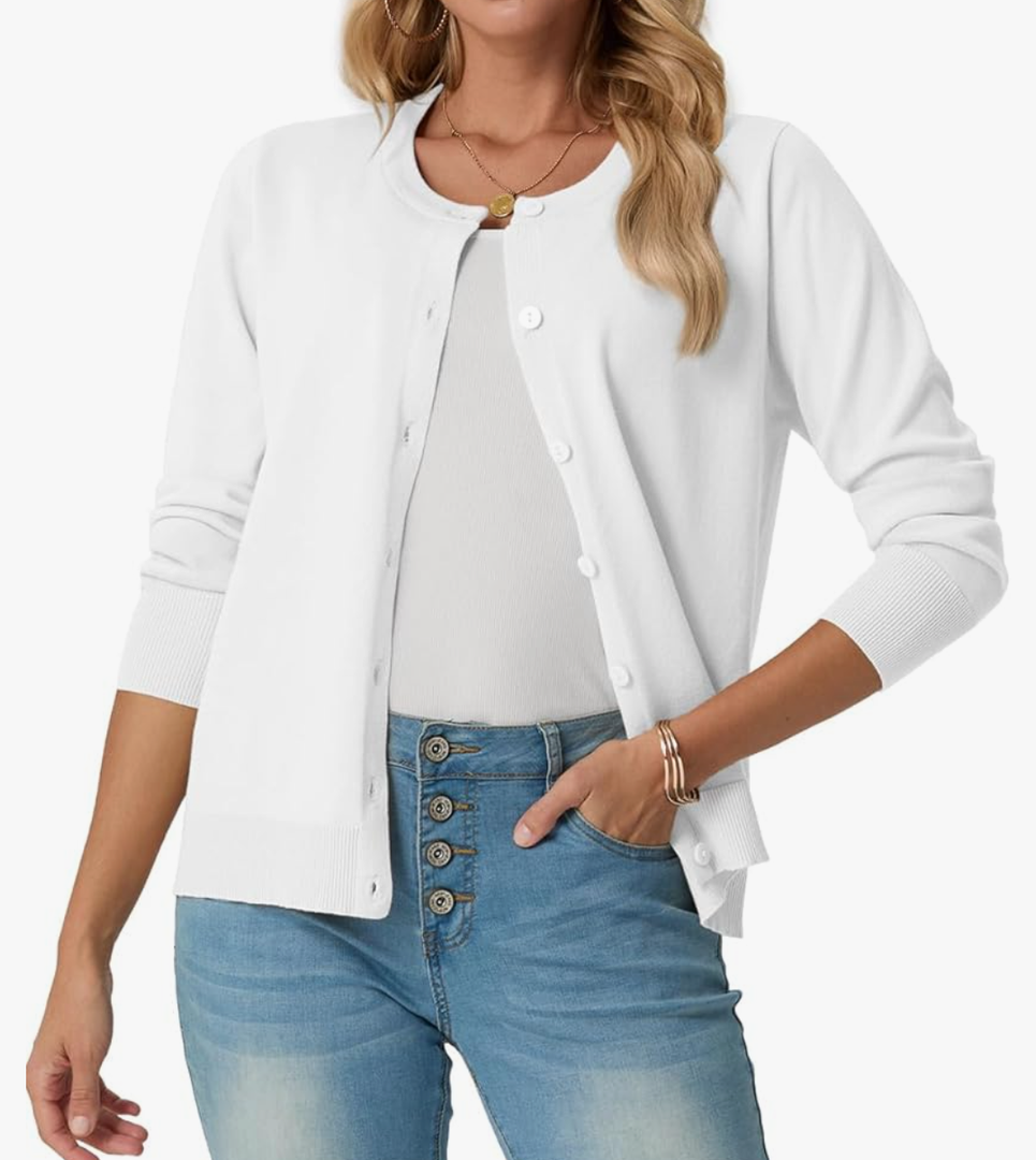 GRECERELLE Women's Long Sleeve Lightweight Crewneck Casual Cardigan Sweater, 3XL