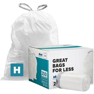 Plasticplace Custom Fit Trash Bags Compatible w Simplehuman Code H Drawstring Bags 7 Gallon Tear-Resistant Liner 200 Count Heavy-Duty Waste Disposal