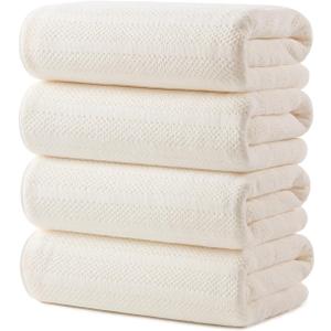 ecolook 4 Pack Microfiber Bath Towels, 31 x 63 inches Extra Large Bath Towel Set, Super Soft Highly Absorbent Bath Towels Set of 4, Quick Dry Lightweight Bathroom Towels for Spa, Pool, Gym, Beige
