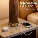 BOBOMOMO 27.5" Table Lamps Set of 2 with USB-A & USB-C Charging Ports, Wood Texture Resin Bedside Lamps with Linen Shade & Rotary Switch, Tall Nightstand Lamps for Bedroom, Living Room Office