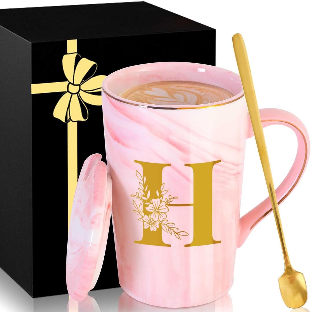 Personalized Ceramic Coffee Mug with Lid Gifts Tea Cup Brides for Her Wedding Day Bridal Shower Bachelorette Party Engaged Engagement Cute Personalized Unique Cool Special Customized Best Present,H