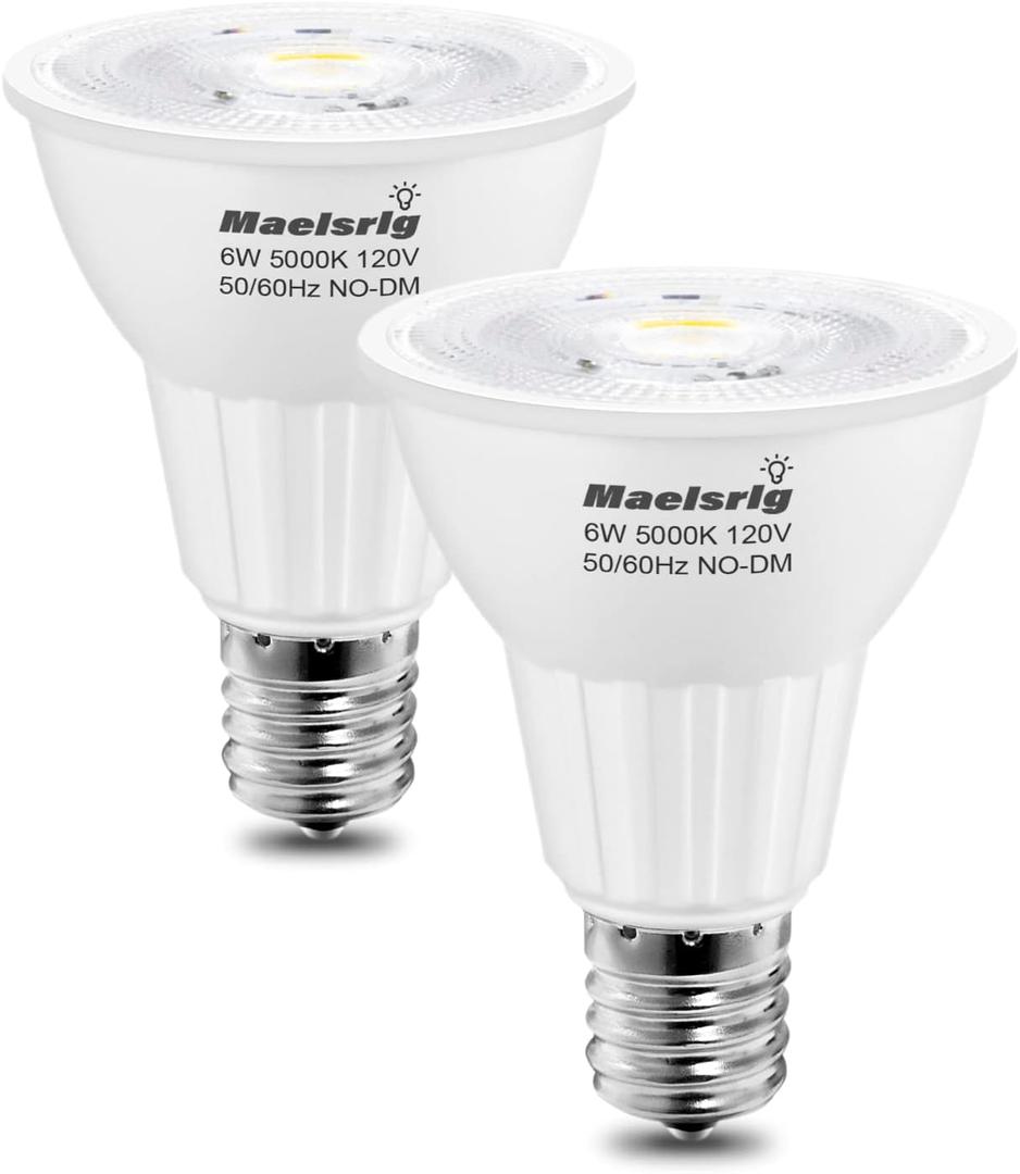 E17 LED Bulb 6W(60 Watt Equivalent), Intermediate Base Spotlight Bulb, Daylight White 5000K, 600 Lumen, E17 Reflector R14 Bulb for Curio Cabinet, Non-Dimmable, Pack of 2