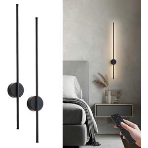 Battery Operated Modern Wall Sconces, Dimmable Wireless Wall Light Set of Two with Remote Control, 3 Color Temperatures, Rechargeable LED Wall Sconce for Bedroom, Living Room, Hallway, 39.3 Inch Black