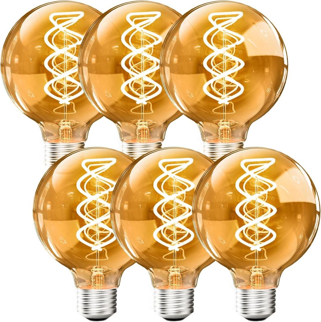 Dimmable Edison Light Bulbs - 4W Equivalent 40W 2200K G80 E26 Edison Globe Bulbs Warm Light Bulbs Vintage Decorative LED Filament Light Bulbs, CRI80+, Amber Glass, for Home/Commercial Lighting (6PCS)
