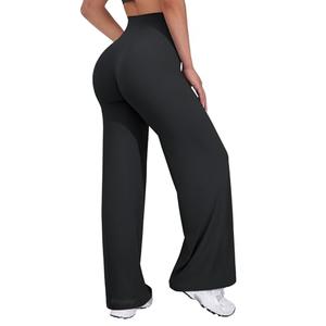 VOYJOY Straight Leggings Bottoms Wide Leg Pants for Women 29"/ 31.5"/33"/35" High Waist Stretch Casual Sweatpants Black M