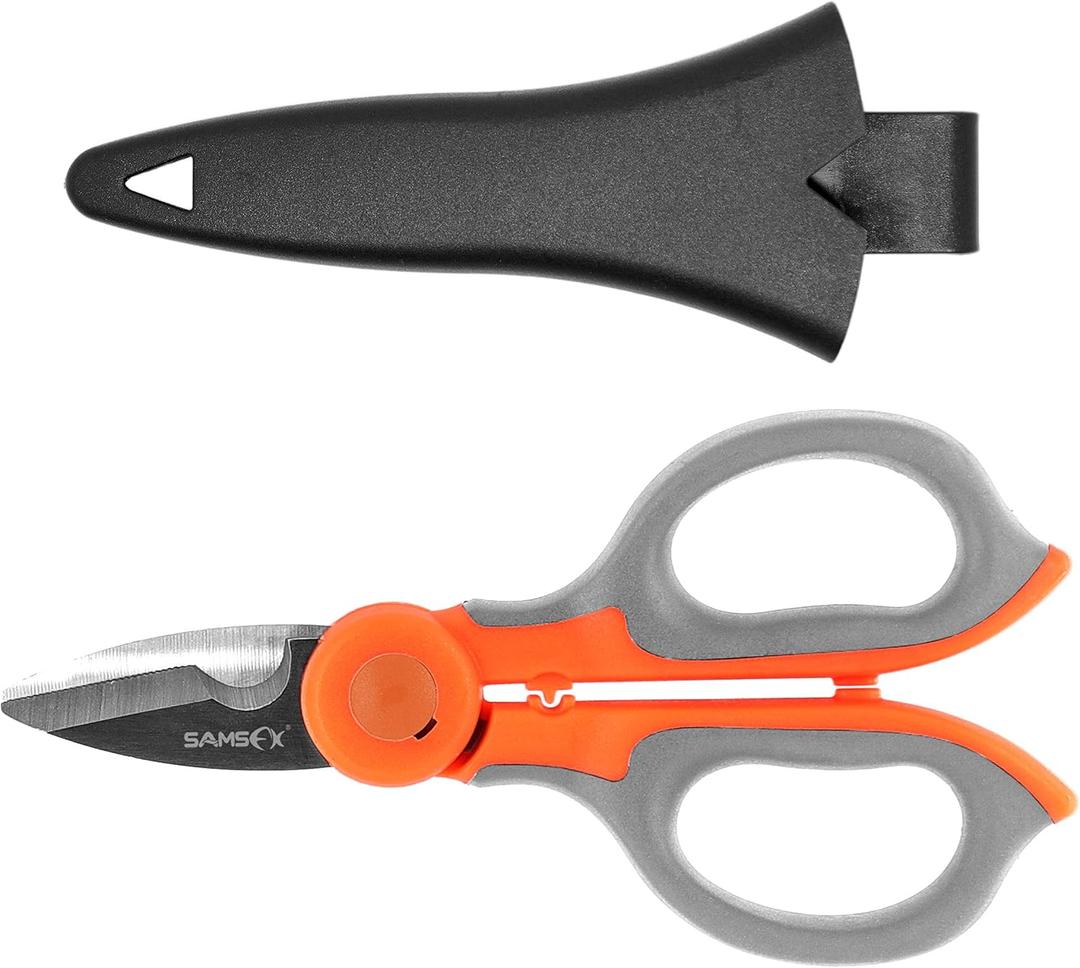 SAMSFX Fishing Heavy Duty Anti-Slip Serrated Edge Scissors Saltwater Freshwater Braid Scissors Braided Line Cutter with Plastic Belt Case Sheath Kit (Enlarge Finger Hole, Gray & Orange Handle) SAMSFX Fishing Heavy Duty Anti-Slip Serrated Edge Scissors Saltwater Freshwater Braid Scissors Braided Line Cutter with Plastic Belt Case Sheath Kit (Enlarge Finger Hole, Gray & Orange Handle)