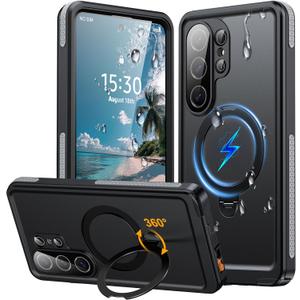 Magnetic & Stand for Samsung Galaxy S26 Ultra Case Waterproof[Built-in Screen Protector][Fit for Magsafe][Invisible Kickstand] 360 Full Body Sealed Protective Dustproof Shockproof Case (Black)