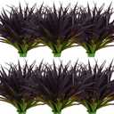 24Pcs Artificial Grass Plant Fake Outdoor Plastic Plants UV Resistant Faux Grasses Greenery Shrubs for Window Box Garden Patio Porch Home Decor Deep Purple