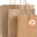 PAICUIKE 130pc Brown Paper Bags with Handles Bulk Brown Gift Bags - Assorted Sizes for Party, Retail & Business Use, Birthday, Weding, Baby Shower