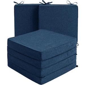 Outdoor Chair Cushions, Water-Resistant & Fade-Resistant, Patio Furniture Square Seat Replacement Chair Pads with Ties, Removable Cover, Non-Slip Bottom, Set of 6, 24 x 24 Inch, Navy Blue